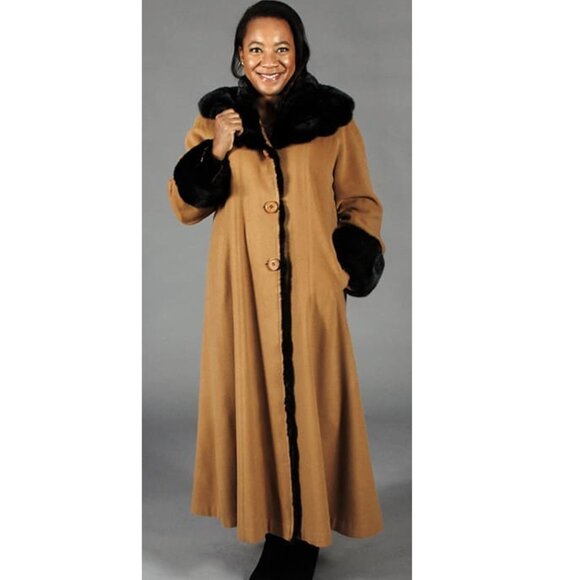 100% Cashmere Coat with Mink Fur (size 14-16)